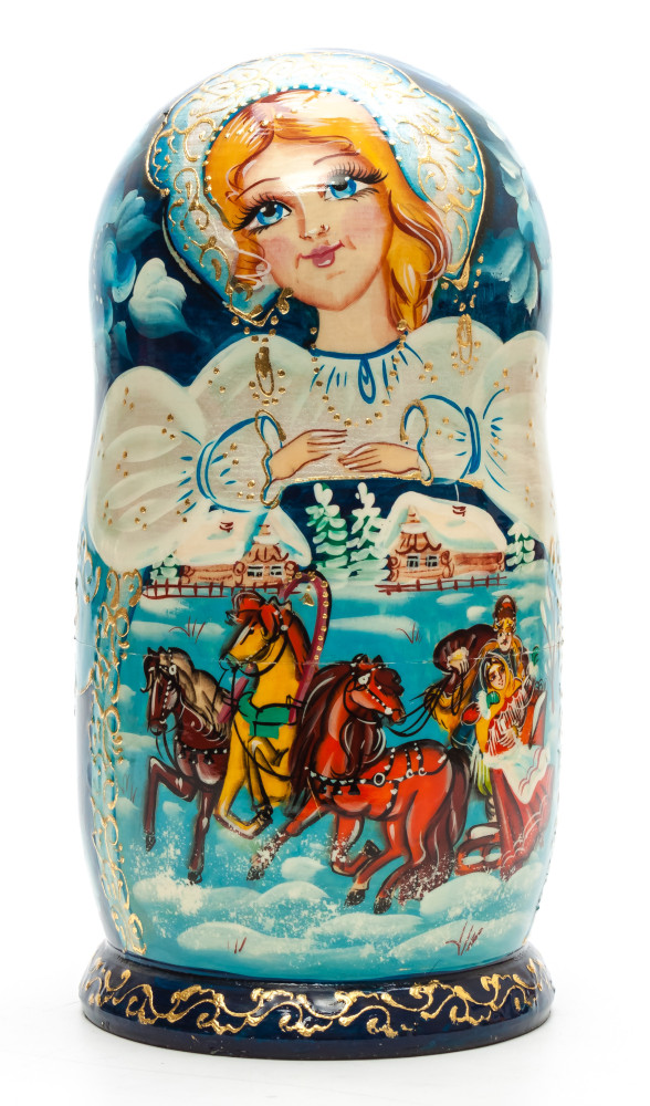 260 mm Russian Winter hand painted on Wooden Matryoshka doll 10 pcs (by Skazka)