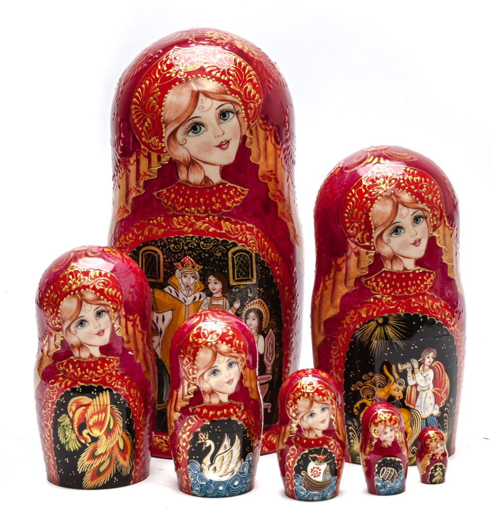 Shop Exclusive Nesting Dolls 220 mm Fairytales by Pushkin handpainted Wooden Matryoshka Doll 7 pcs (by Sheherazade) online at Skazka.site | Eligible for fast shipping and free returns. 220 mm Fairytales by Pushkin handpainted Wooden Matryoshka Doll 7 pcs (by Sheherazade)