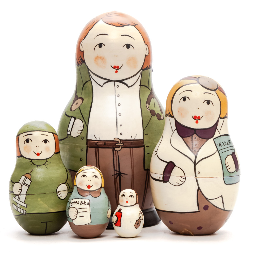Shop Exclusive Nesting Dolls 110 mm Doctor hand painted Traditional Russian Wooden Matryoshka doll 5 pcs (by Igor Malyutin) online at Skazka.site | Eligible for fast shipping and free returns. 110 mm Doctor hand painted Traditional Russian Wooden Matryoshka doll 5 pcs (by Igor Malyutin)