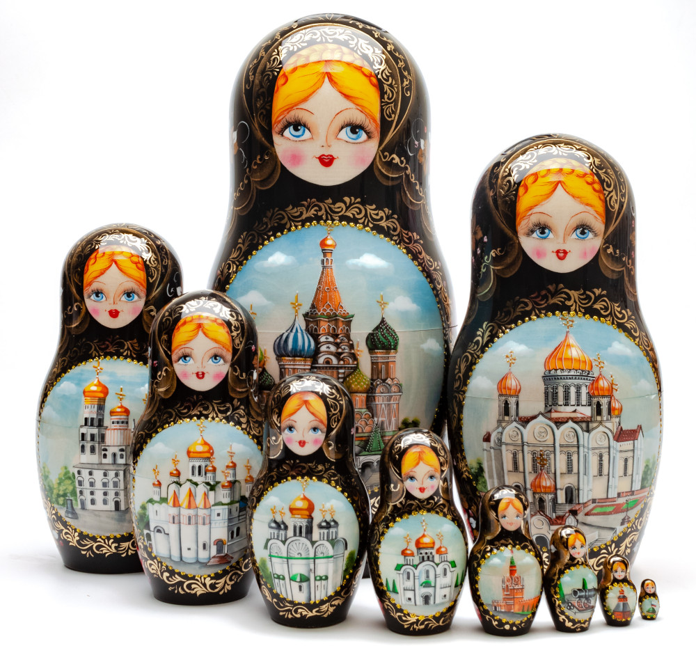 240 mm Moscow Saint Basil Cathedral hand painted Wooden Matryoshka doll 10 pcs (by A Studio)