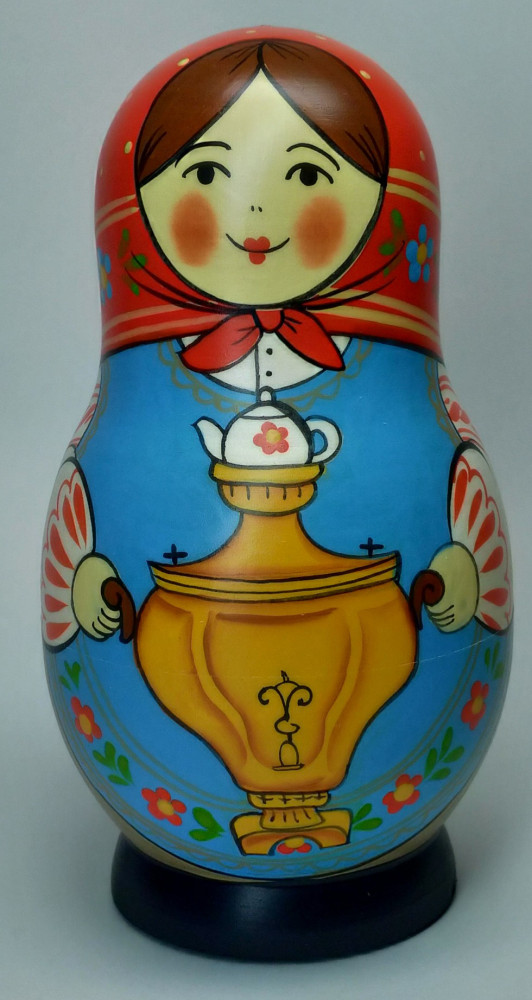 125 mm Mistress with Samovar hand painted Traditional Russian Wooden Matryoshka doll 5 pcs (by Igor Malyutin)