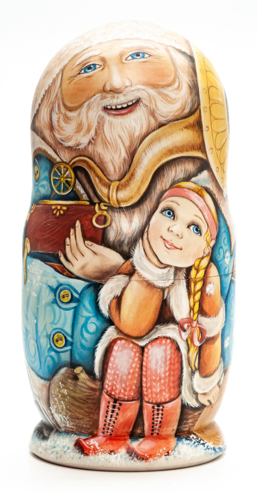 160 mm Santa Claus hand painted wooden Matryoshka doll 5 pcs (by A Studio)