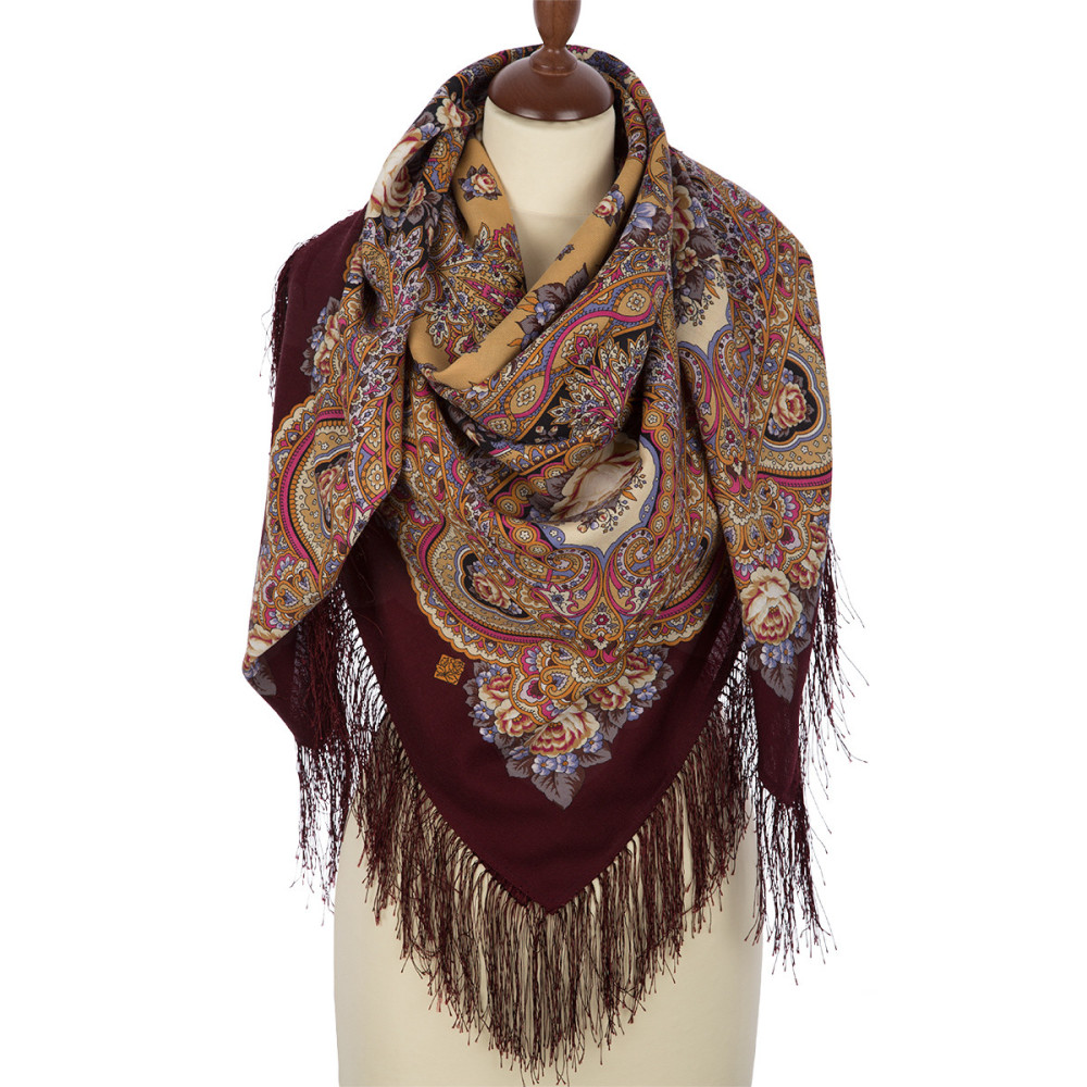 Shop Double-Thread Woolen Yarn Scarves with Silk Fringe 135x135 cm Платок «Русское раздолье» online at Skazka.site | Eligible for fast shipping and free returns. Платок «Русское раздолье»
