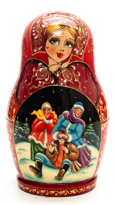 180 mm Russian Fairytale hand painted on Wooden Matryoshka doll 5 pcs (by Valeria Crafts)