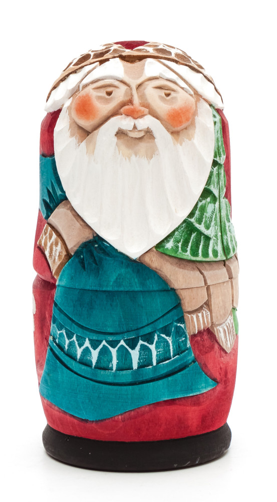 110 mm Santa Claus Hand Carved and Painted Matryoshka shape 3 pcs inside (by Sergey Carved Wooden Dolls Studio)