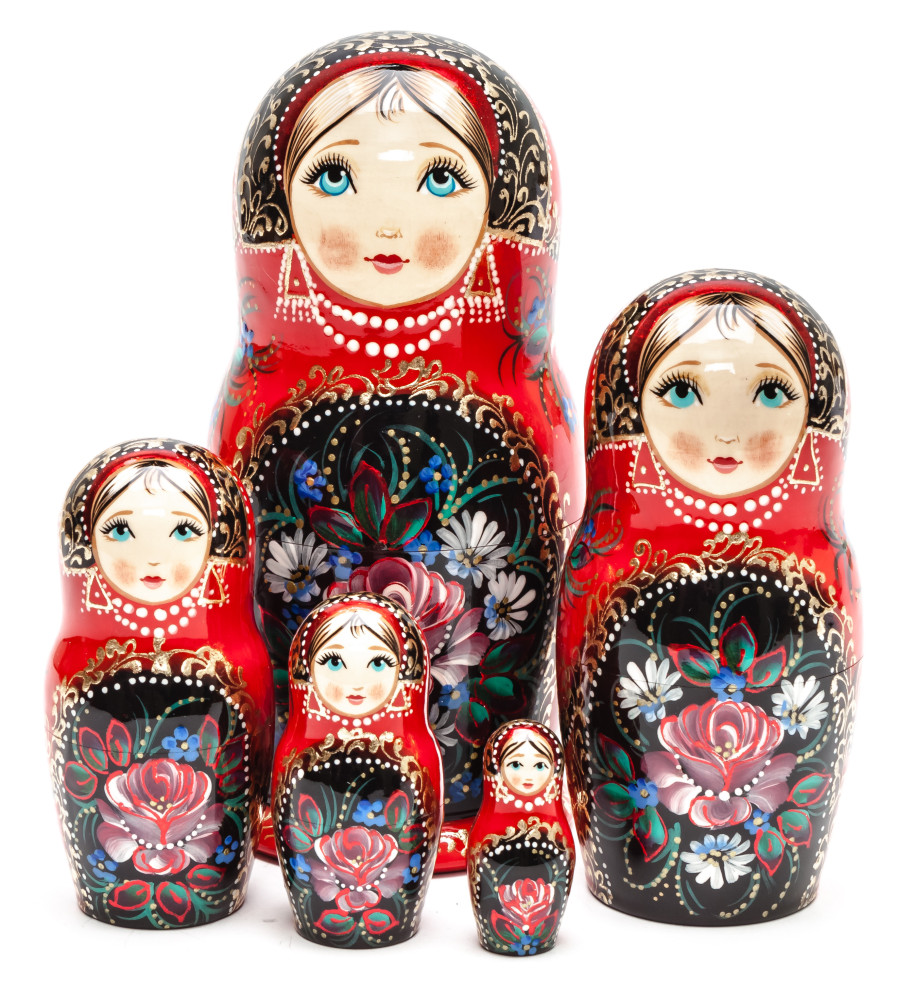 160 mm Flowers hand painted on wooden Matryoshka doll 5 pcs (by A Studio)