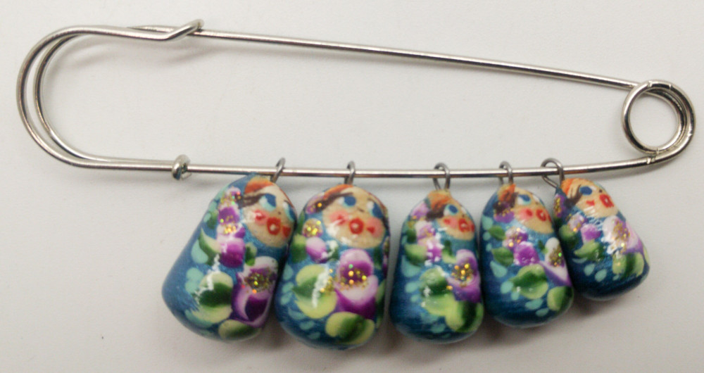 Blue Russian Matryoshka hand painted Dolls Brooch ( by Elena Handicrafts Studio)