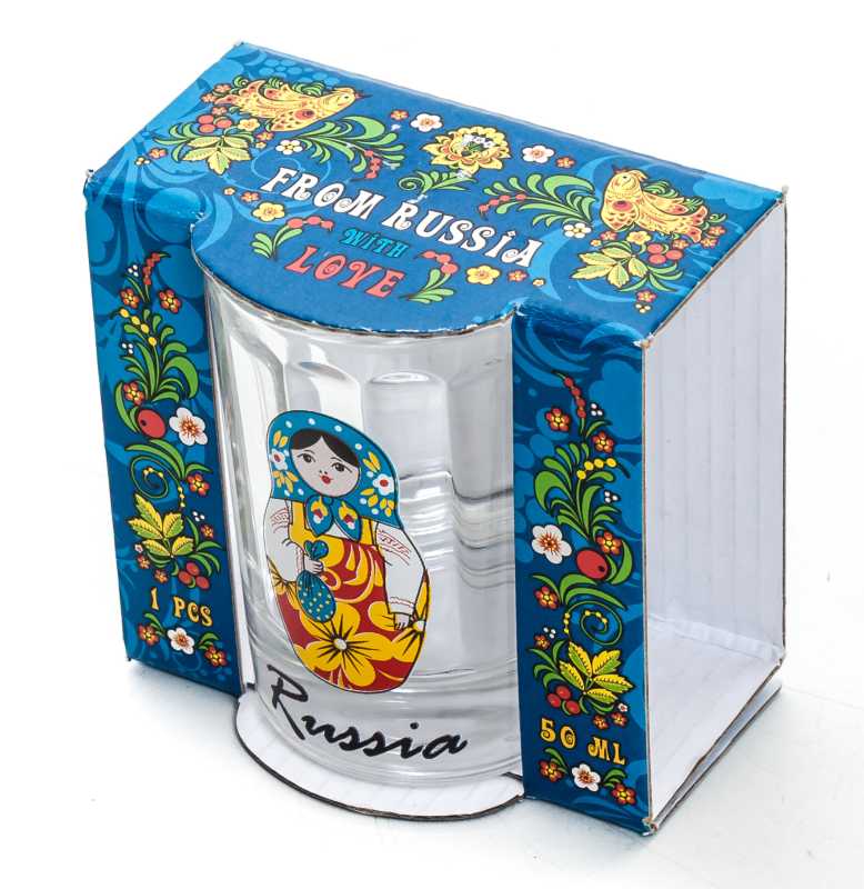 50 ml Russian Matryoshka Decal Faceted Shot Glass 1 pcs (by AKM Gifts)