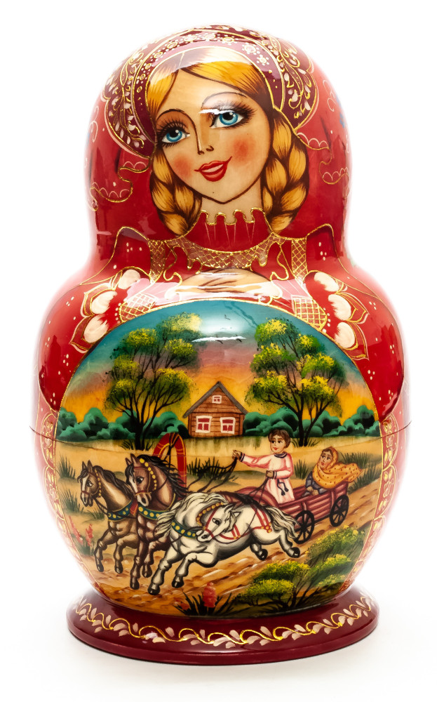 Shop Exclusive Nesting Dolls 200 mm Russian Troika hand painted on Wooden Matryoshka doll 7 pcs (by Valeria Crafts) online at Skazka.site | Eligible for fast shipping and free returns. 200 mm Russian Troika hand painted on Wooden Matryoshka doll 7 pcs (by Valeria Crafts)