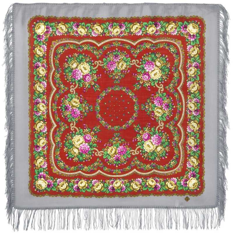 89x89 cm Tsyganochka Woolen Shawl with Woolen Fringe Pavlovo Posad Manufactory