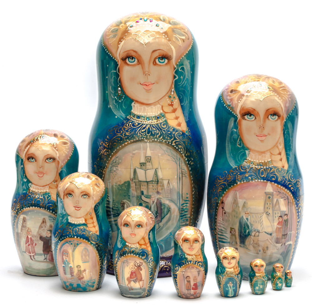 Shop Exclusive Nesting Dolls 270mm Russian Troika hand painted Matryoshka Doll 10 pcs inside (by Golden Cockerel) online at Skazka.site | Eligible for fast shipping and free returns. 270mm Russian Troika hand painted Matryoshka Doll 10 pcs inside (by Golden Cockerel)