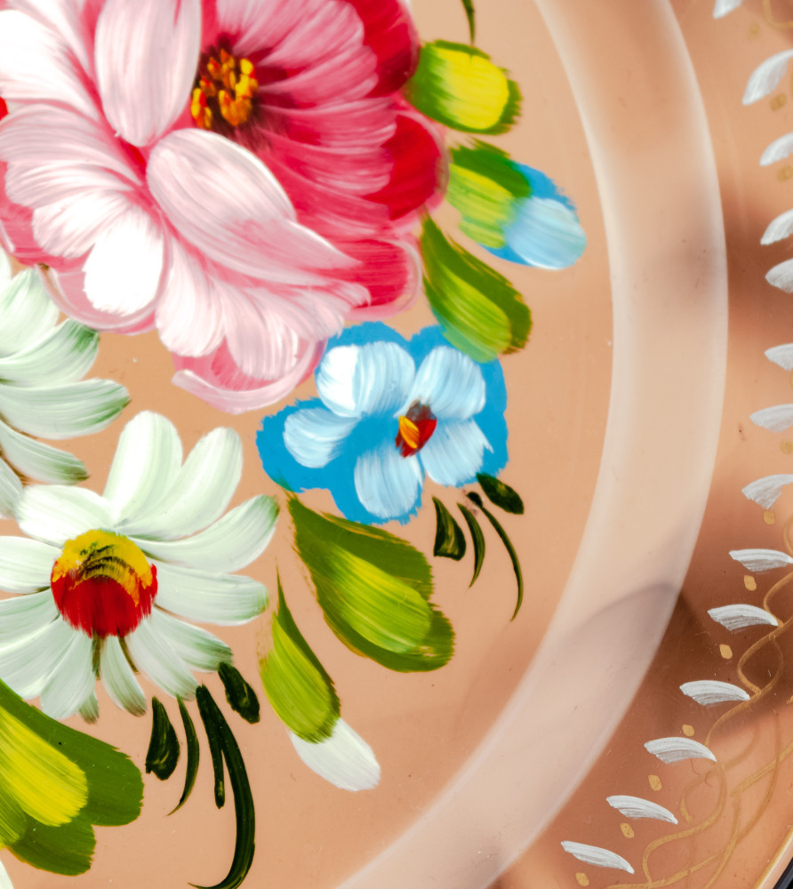 d 180 mm Zhostovo Patterns hand painted and lacquered Metal Forged Brown Tray (by Lada Crafts)