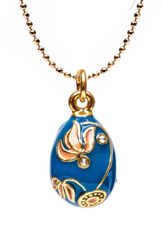 Flowers Blue Black Egg Pendant