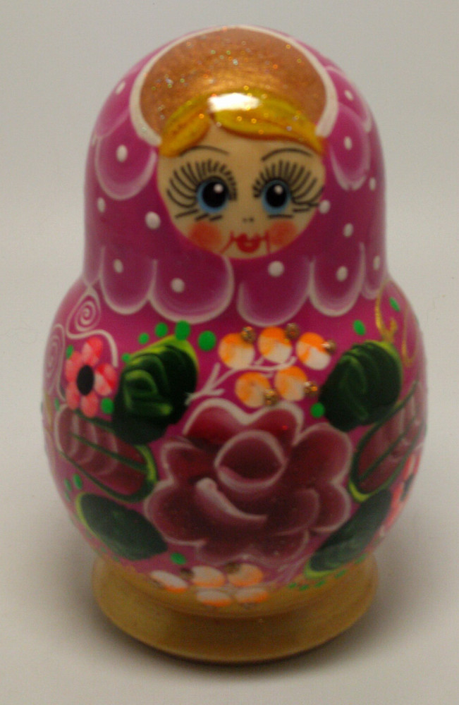 110mm Pink Flowers Art Matryoshka Doll 5pcs (by Valentina Crafts)