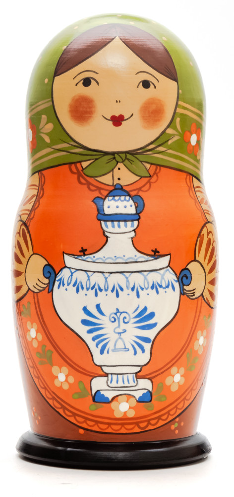 160 mm Mistress with Samovar hand painted Traditional Russian Wooden Matryoshka doll 5 pcs (by Sergey Malyutin)