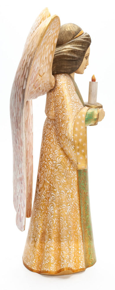 360 mm Mother Angel with Candle hand painted wooden figurine (by Polar Bear Studio)
