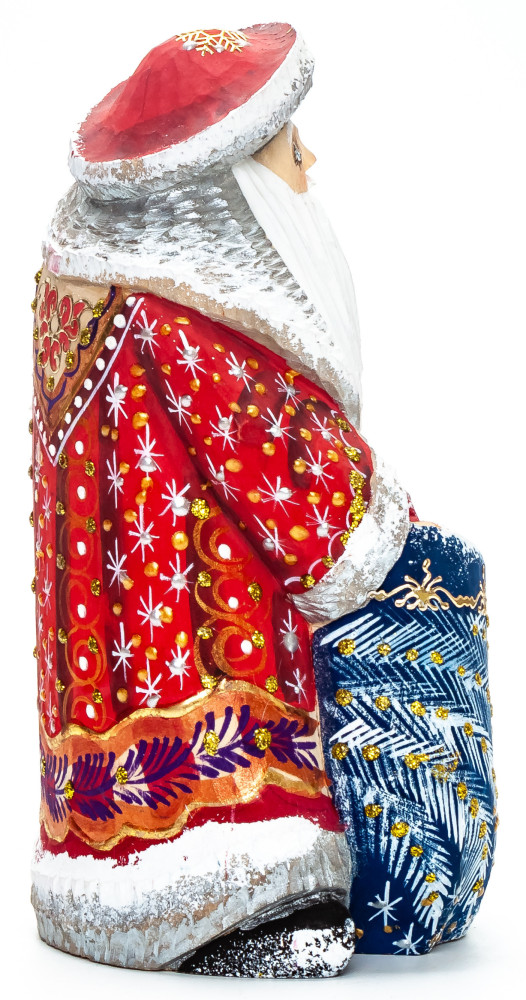 150 mm Santa with a Bag handpainted Wooden Carved Statue (by Natalia Nikitina Workshop)