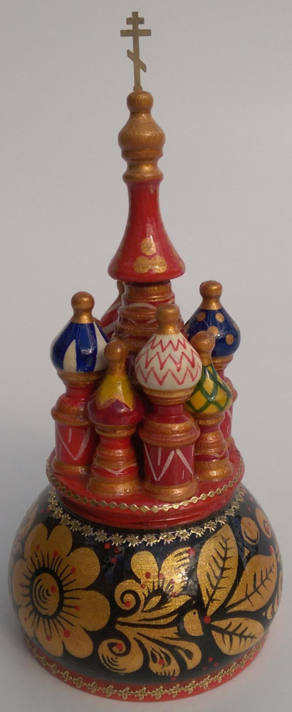190 mm Saint Basil's Cathedral Khokhloma Art hand painted Wooden Music Box (by Nightingale Crafts)