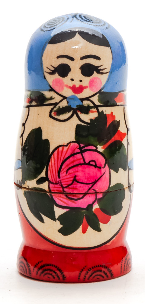 95 mm Blue Head Semenovskaya Hand Painted Wooden Matryoshka Nesting Doll 4 pcs inside  (by Ivan Studio)
