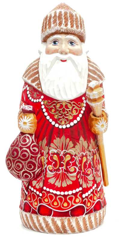 195 mm Santa Claus With a Staff And a Bag of Gifts (by Igor Carved Wooden Figures Studio)