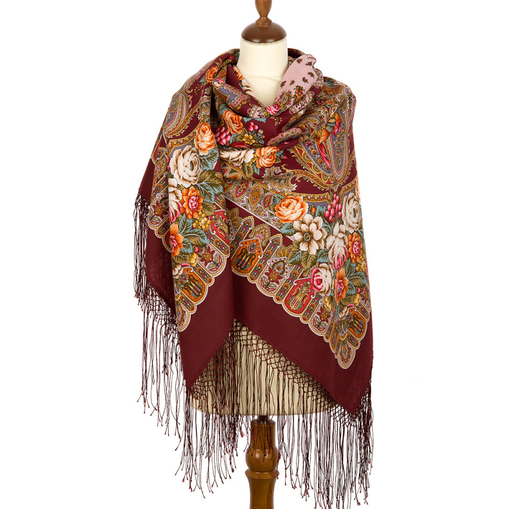 Shop Thick Woolen Fabric Shawls with Silk Fringe 148x148 cm Шаль «Сад дивных снов» online at Skazka.site | Eligible for fast shipping and free returns. Шаль «Сад дивных снов»