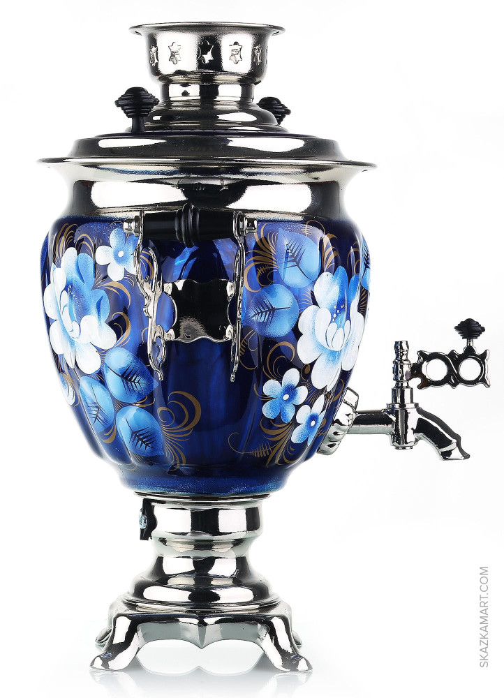 Blue Flowers Hand Painted Electric Samovar Kettle