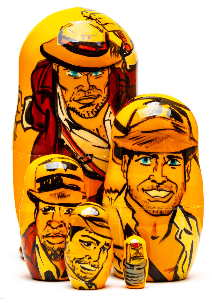 110mm Indiana Jones Hand Painted Matryoshka Doll 5 pcs (by Konstantin Crafts)