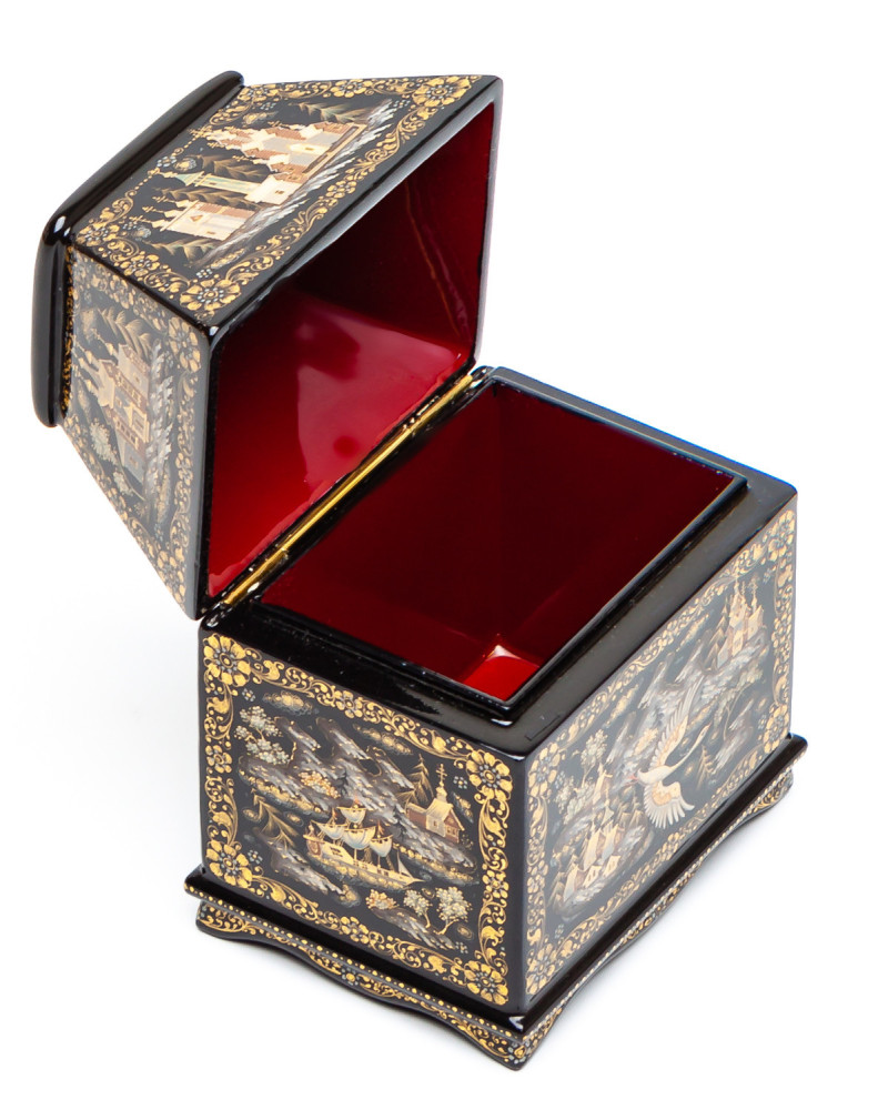 80x60mm Russian North Hand Painted Jewellery Box (by Sadko Workshop)