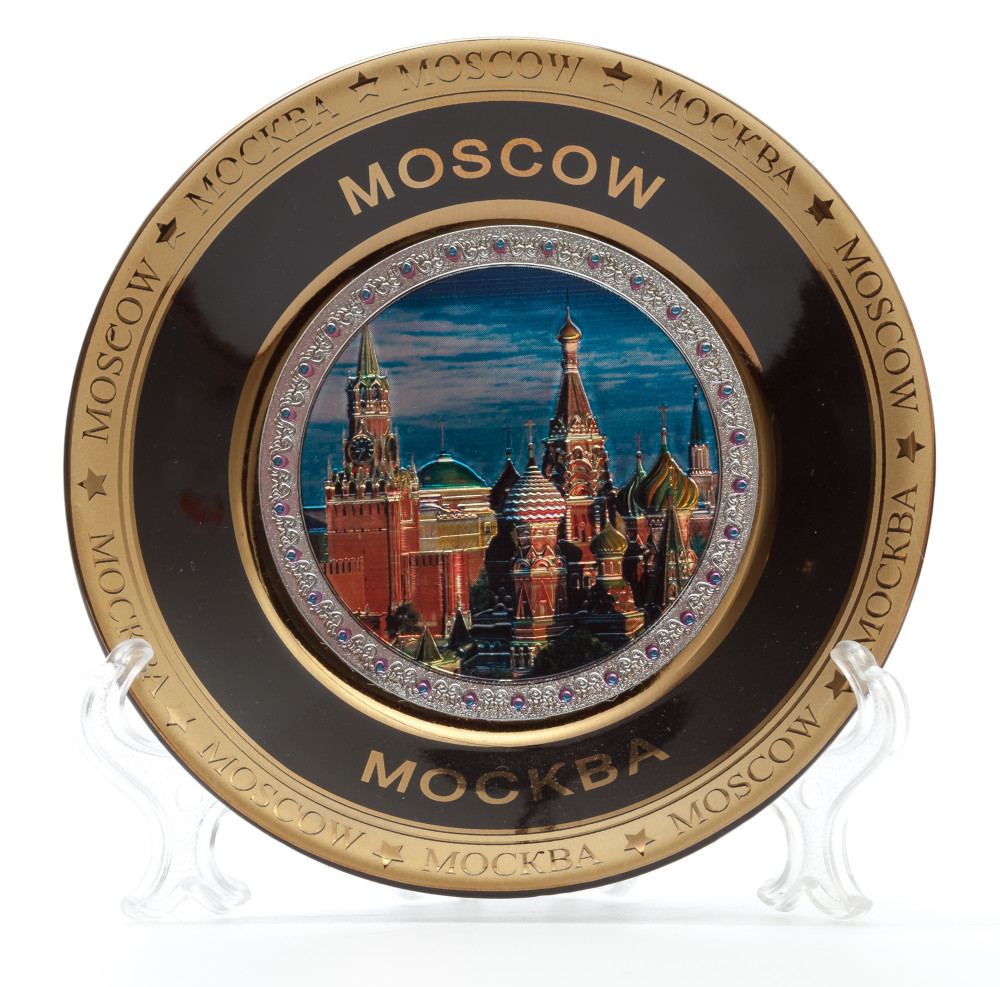 120 mm Spasskaya Tower and Snt Basil's Cathedral Ceramic Souvenir Plate (by Sergey Factory)