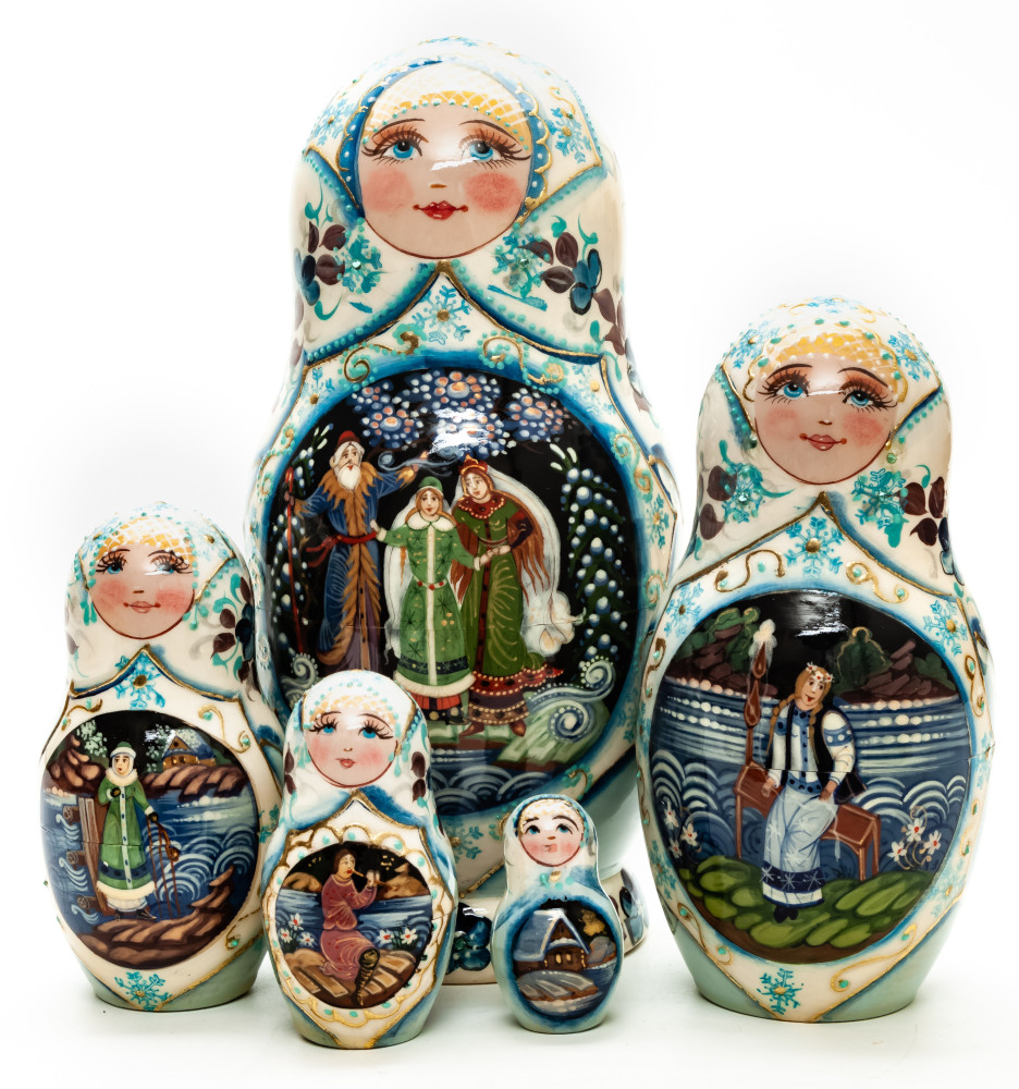 Shop Exclusive Nesting Dolls 180 mm Snowmaiden Princess hand painted on wooden Matryoshka doll 5 pcs (by A Studio) online at Skazka.site | Eligible for fast shipping and free returns. 180 mm Snowmaiden Princess hand painted on wooden Matryoshka doll 5 pcs (by A Studio)