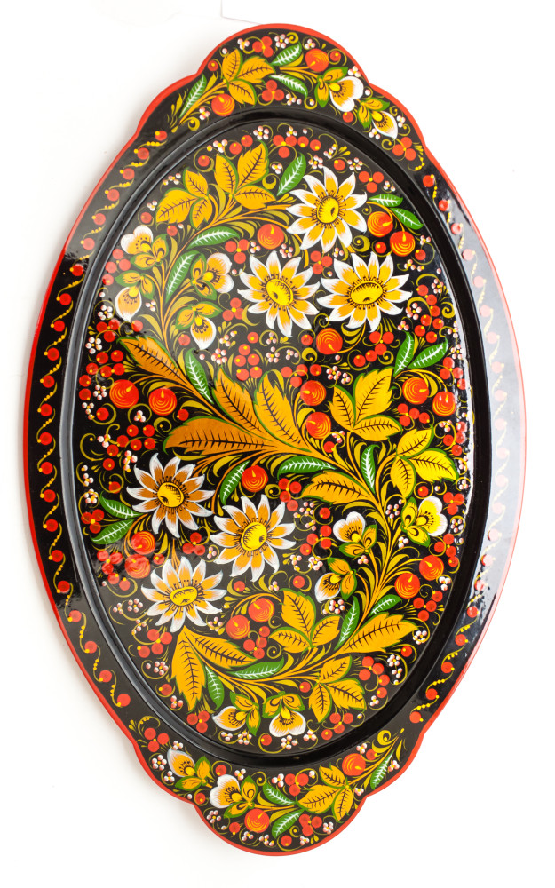 Daisies and Cranberries Hand Painted Electric Samovar Kettle with Teapot and Tray