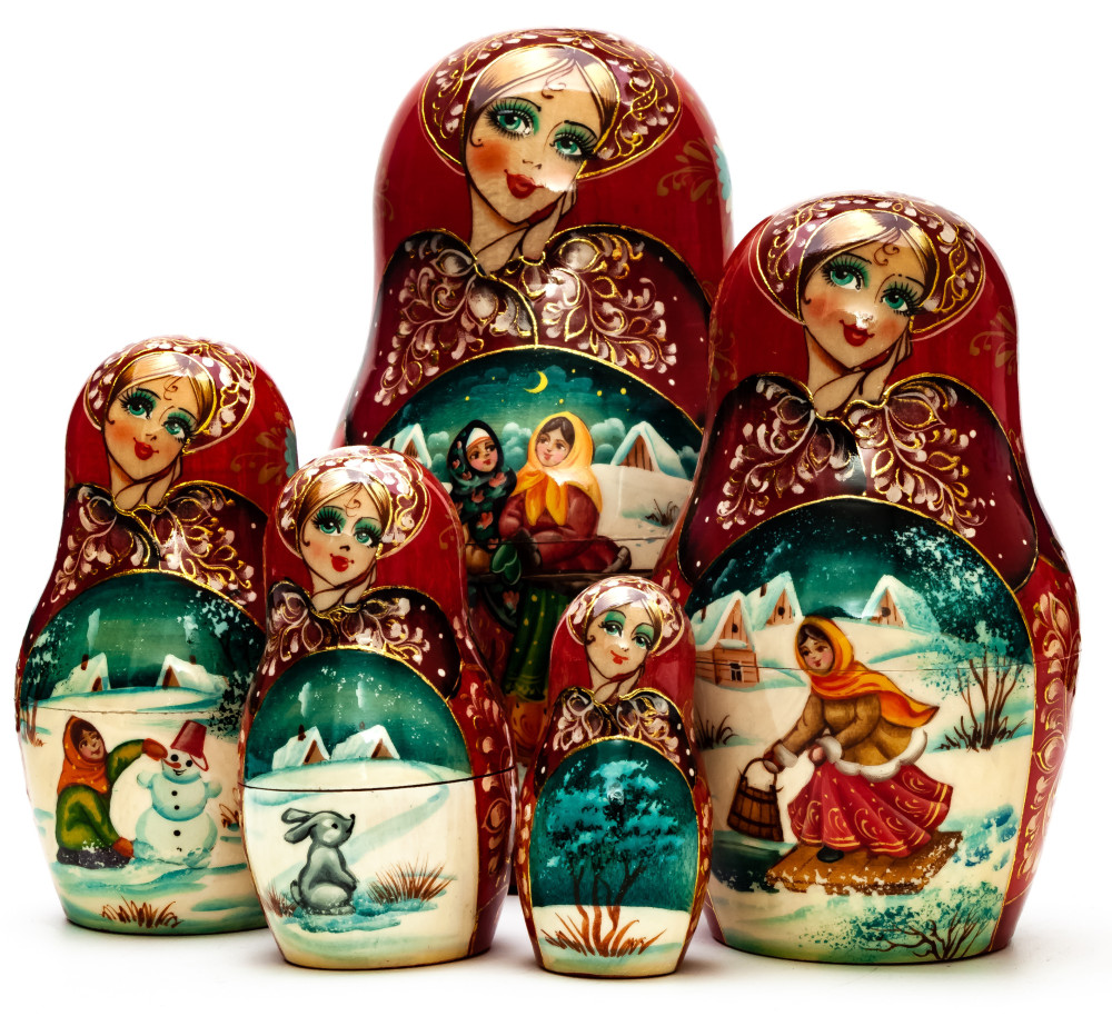 150mm Russian Fairytale hand painted Matryoshka doll 5pcs