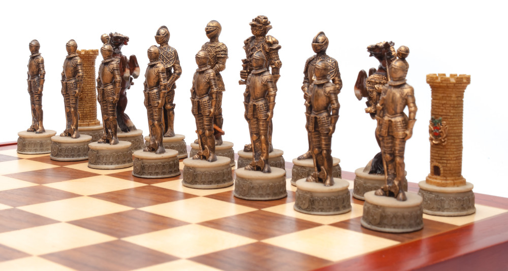 370x370 mm Medieval Knights handpainted figures on wooden Chess Board (by Fyodor Chess Studio)