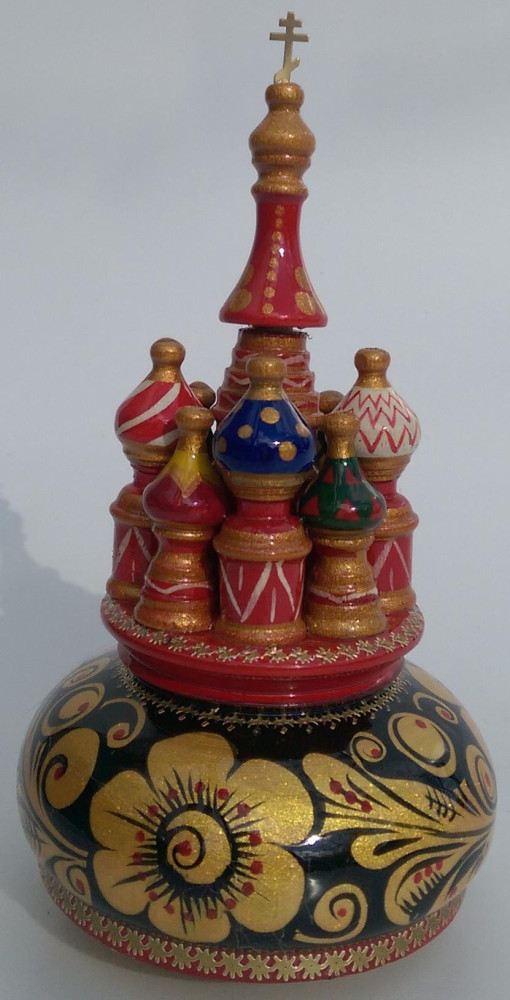 190 mm Saint Basil's Cathedral Khokhloma Art hand painted Wooden Music Box (by Nightingale Crafts)