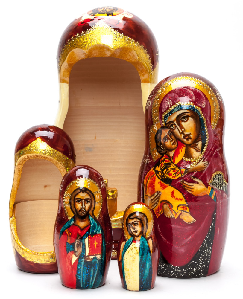 200 mm Vladimirskaya Godmother hand painted wooden Matryoshka doll 5 pcs (by Ludmila Icon Paintings)