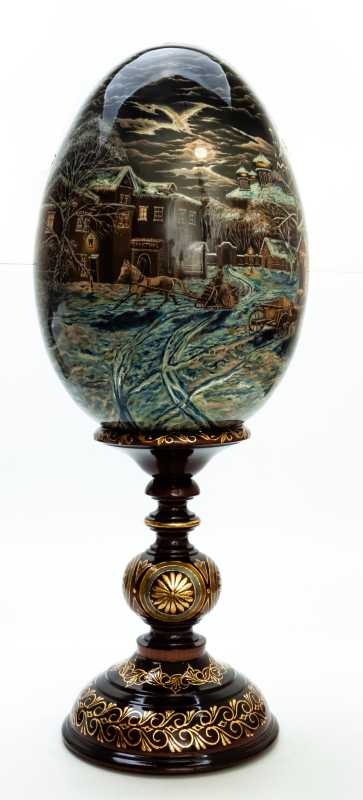 580 mm Night before Christmas in Russian Village hand painted Wooden Egg with Standby