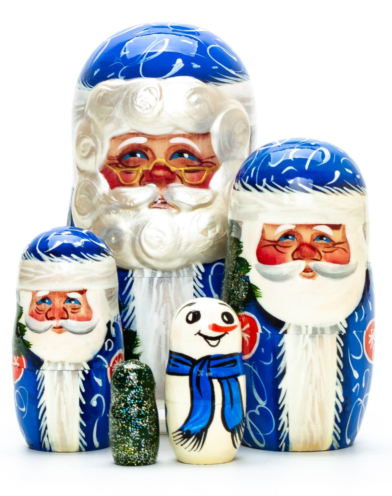 100 mm Santa Claus with a Bag hand painted wooden Matryoshka Doll 5 pcs (by A Studio)