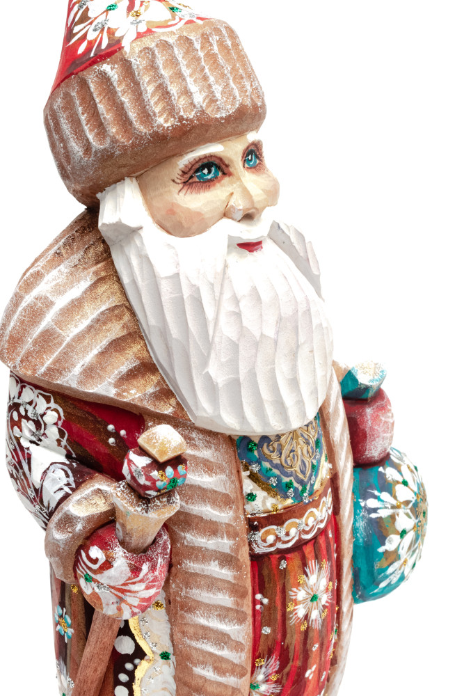 217 mm Santa Claus With a Staff And a Bag of Gifts (by Igor Carved Wooden Figures Studio)