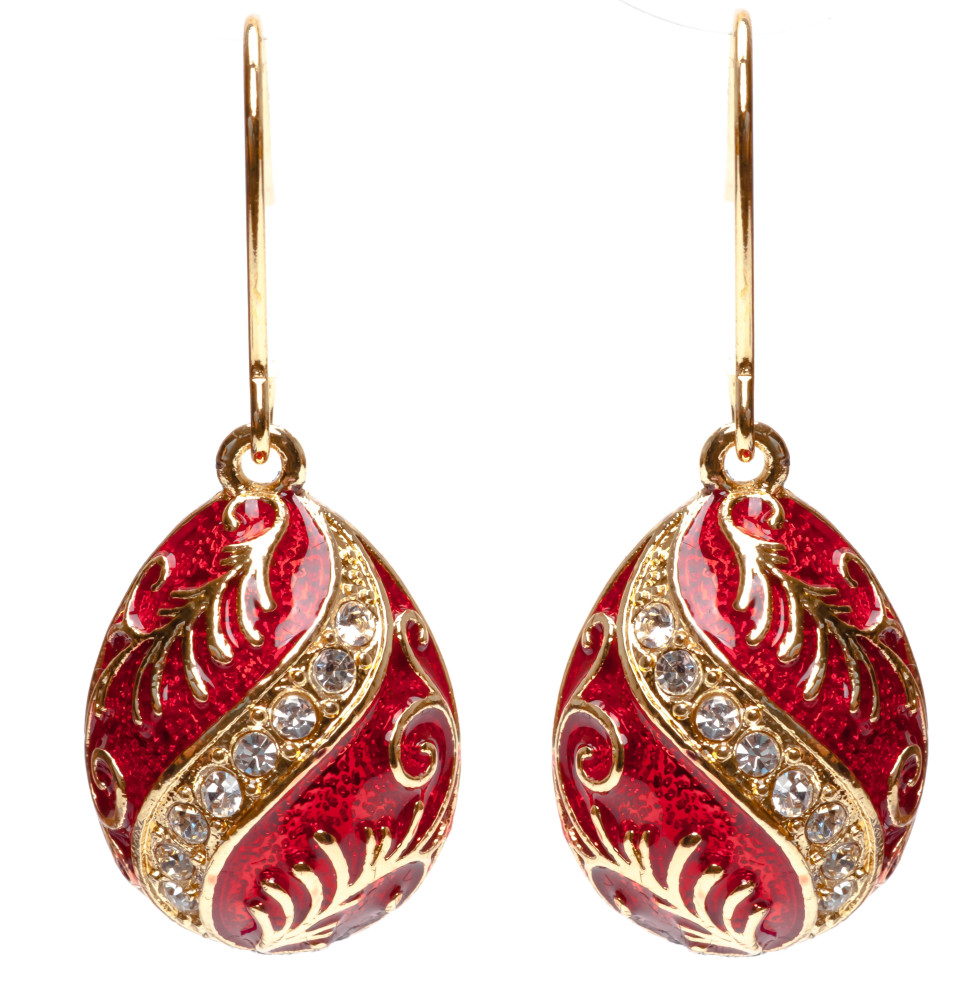 15x35 mm Red Twisted Rhombus Egg Shaped Earrings