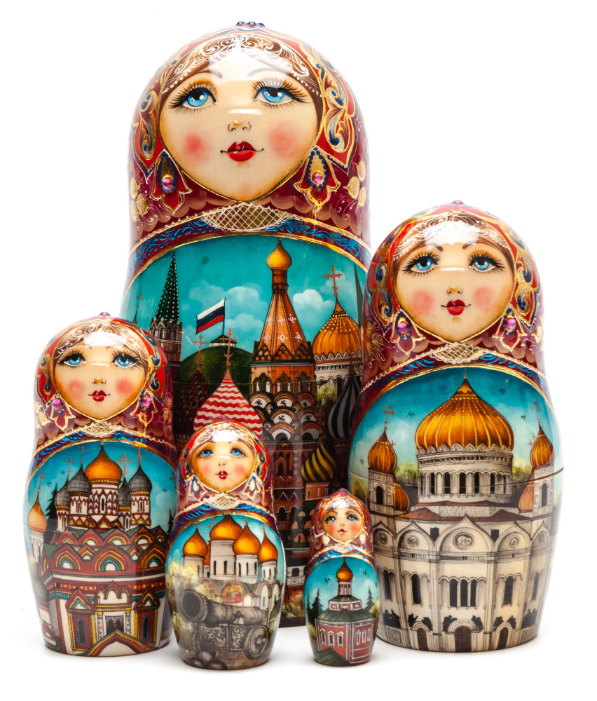 180 mm Moscow Saint Basil Cathedral hand painted Wooden Matryoshka doll 5 pcs (by A Studio)