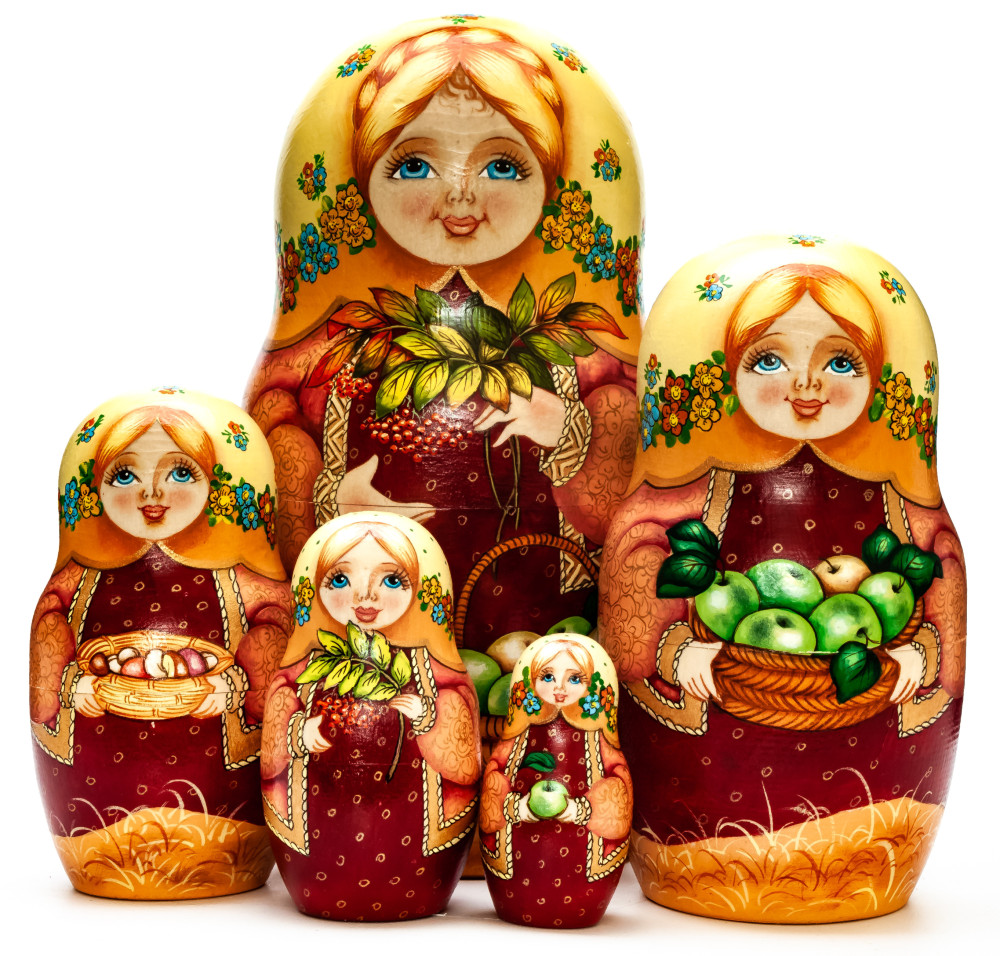180 mm Seasons hand painted wooden Russian Matryoshka doll 5 pcs (by Alexander Studio)