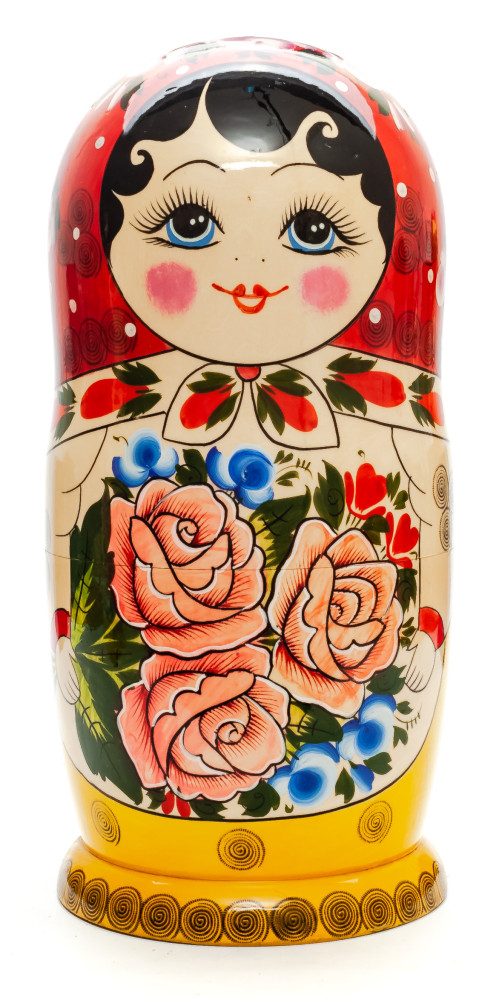 320 mm Red Head Semenovskaya handpainted wooden Matryoshka Doll 15 pcs (by Ivan Studio)