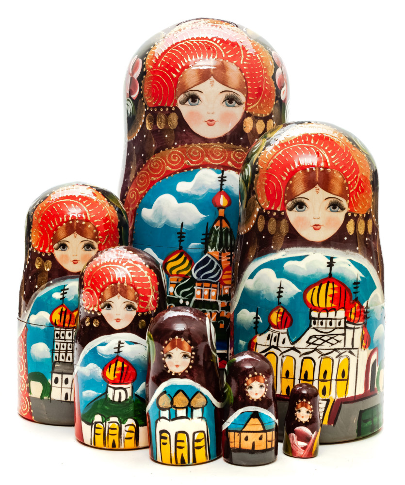 220 mm Moscow Saint Basil Cathedral handpainted Wooden Matryoshka Doll 7 pcs (by Sheherazade)
