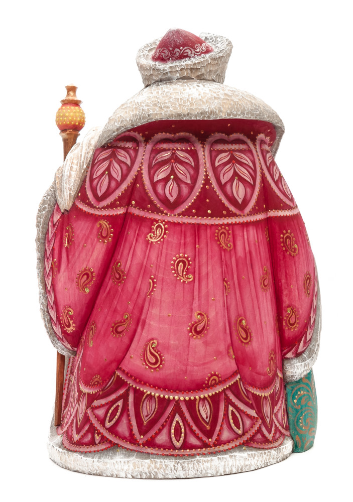 220 mm Santa with a Magic Staff and a Bag with hand painted Angel giving a Gift to the Kids Carved Wood Collectible Figurine (by Sergey Christmas Workshop)