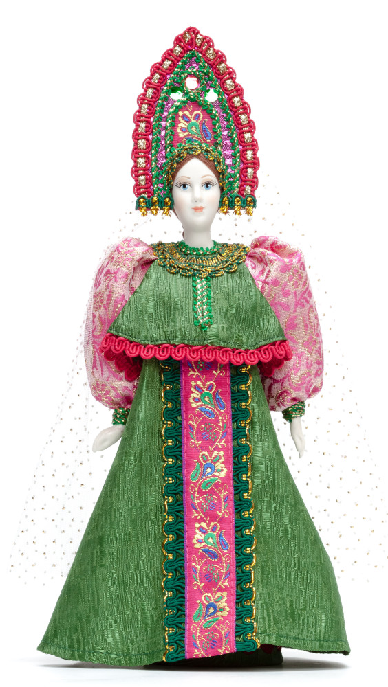 Porcelain Doll in a Russian Dress and Kokoshnik - 11 Inches (by Le Russe)