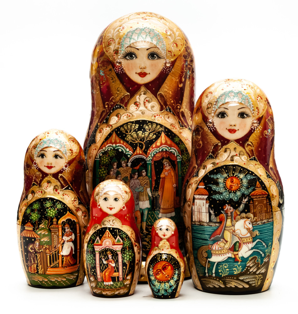 180 mm Natalie hand painted on Wooden Matryoshka doll 5 pcs (by Golden Cockerel Studio)