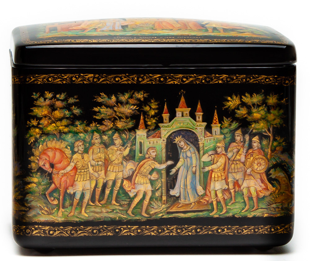 90x70mm The Tale of the Dead Princess and the Seven Knights hand painted lacquered box from Palekh (by Pavel Studio)
