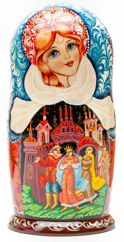 180 mm Russian Fairytales handpainted Wooden Matryoshka Doll 5 pcs (by Sheherazade)
