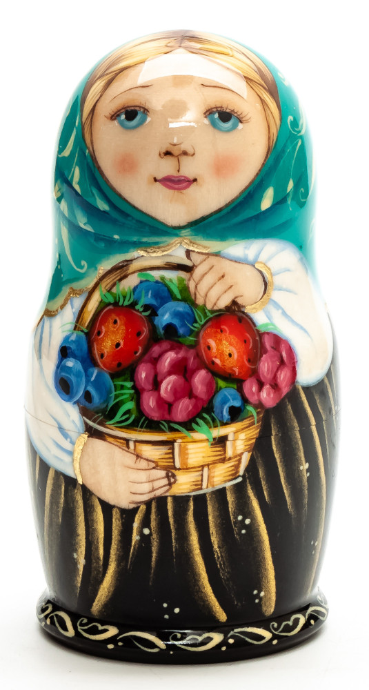 100 mm Maiden with Basket of Berries hand painted wooden Matryoshka doll 5 pcs (by A Studio)