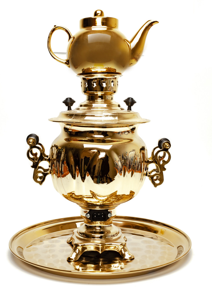 Acorn Electric Gold Samovar Kettle with Teapot and Tray